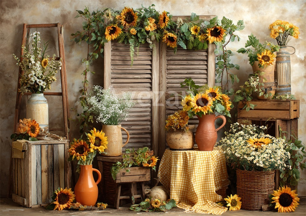 Avezano Sunflower Farmhouse Rustic Photography Backdrop