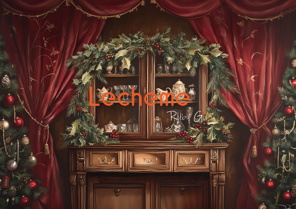 Avezano Christmas Tree Curtains and Cupboards Photography Backdrop By Lecheme Ruby Gu