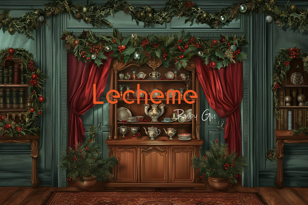 Avezano Blue Walls and Christmas Windows Photography Backdrop By Lecheme Ruby Gu