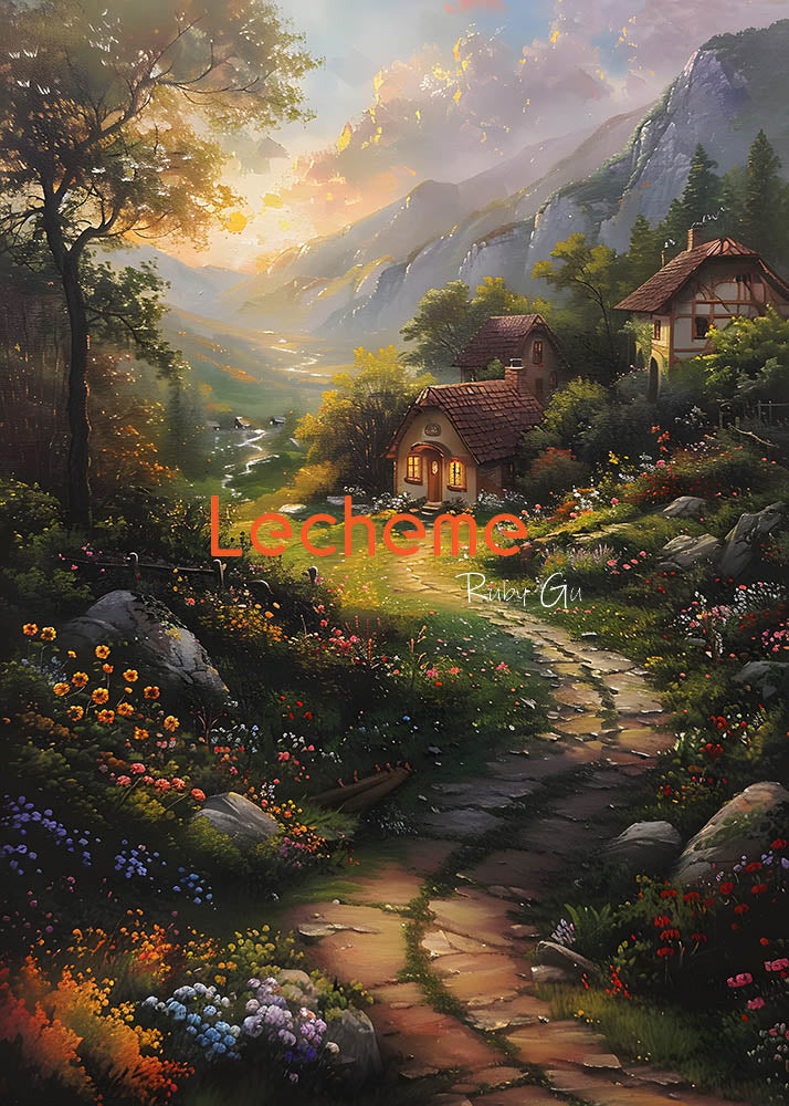 Toile de fond pour photographie de chemin du soir de peinture à l'huile d'Avezano par Lecheme Ruby Gu