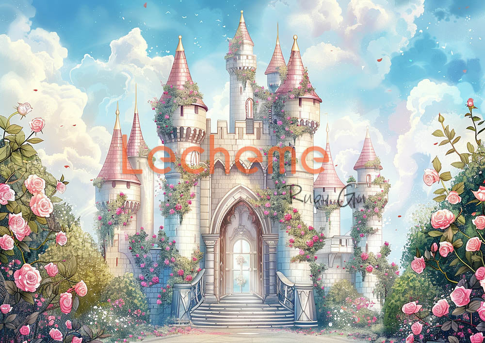 Toile de fond pour photographie du château de roses roses d'Avezano par Lecheme Ruby Gu