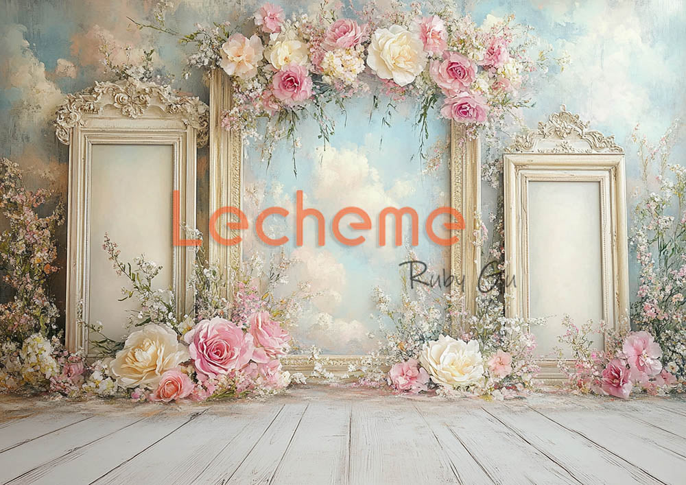 Avezano Spring Rose et nuages blancs dans le cadre de la photographie de fond par Lecheme Ruby Gu