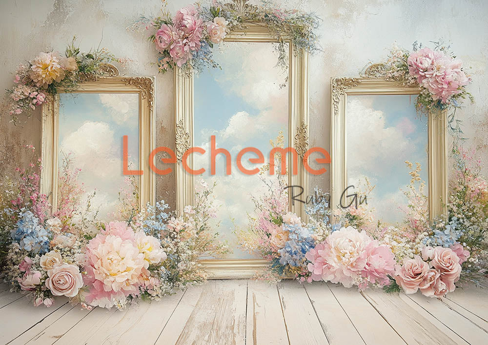 Avezano Blue Sky and White Clouds in the Mirror Photography Backdrop By Lecheme Ruby Gu