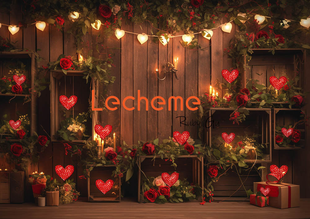 Avezano Lampe d'amour de la Saint-Valentin et toile de fond de photographie de boîte en bois par Lecheme Ruby Gu