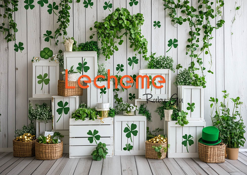 Toile de fond pour photographie de boîte blanche et de trèfle à quatre feuilles d'Avezano par Lecheme Ruby Gu