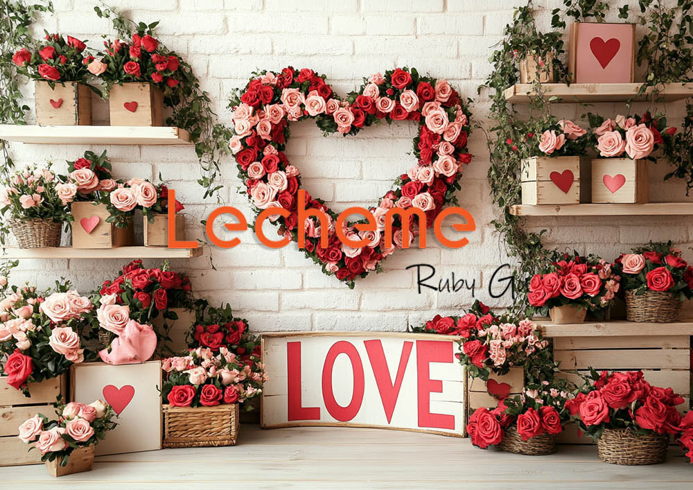 Avezano Valentine's Day White Wall and Roas Photography Backdrop By Lecheme Ruby Gu