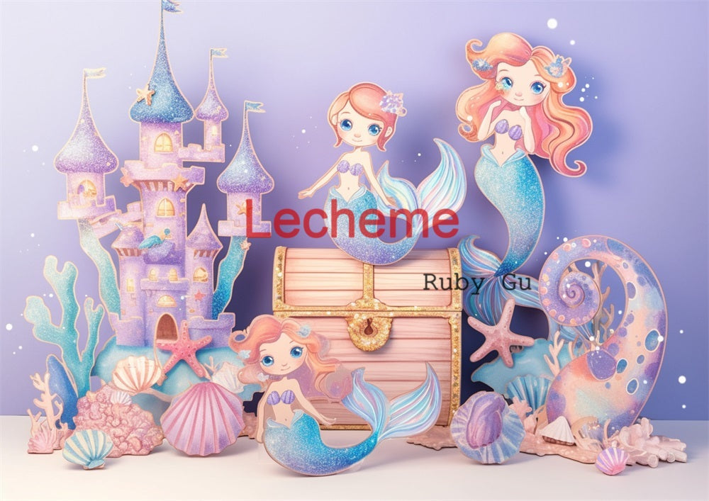 Avezano Summer Mermaids and Castles Under the Sea Photography Backdrop By Lecheme Ruby Gu