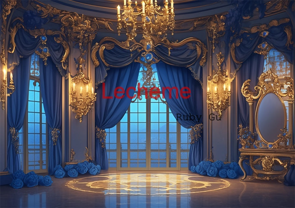 Avezano Blue Curtain Palace Photography Backdrop By Lecheme Ruby Gu