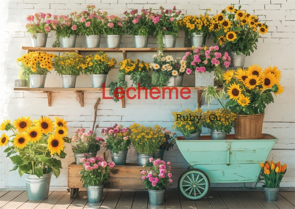 Avezano Spring Potted Sunflower Photography Backdrop By Lecheme Ruby Gu