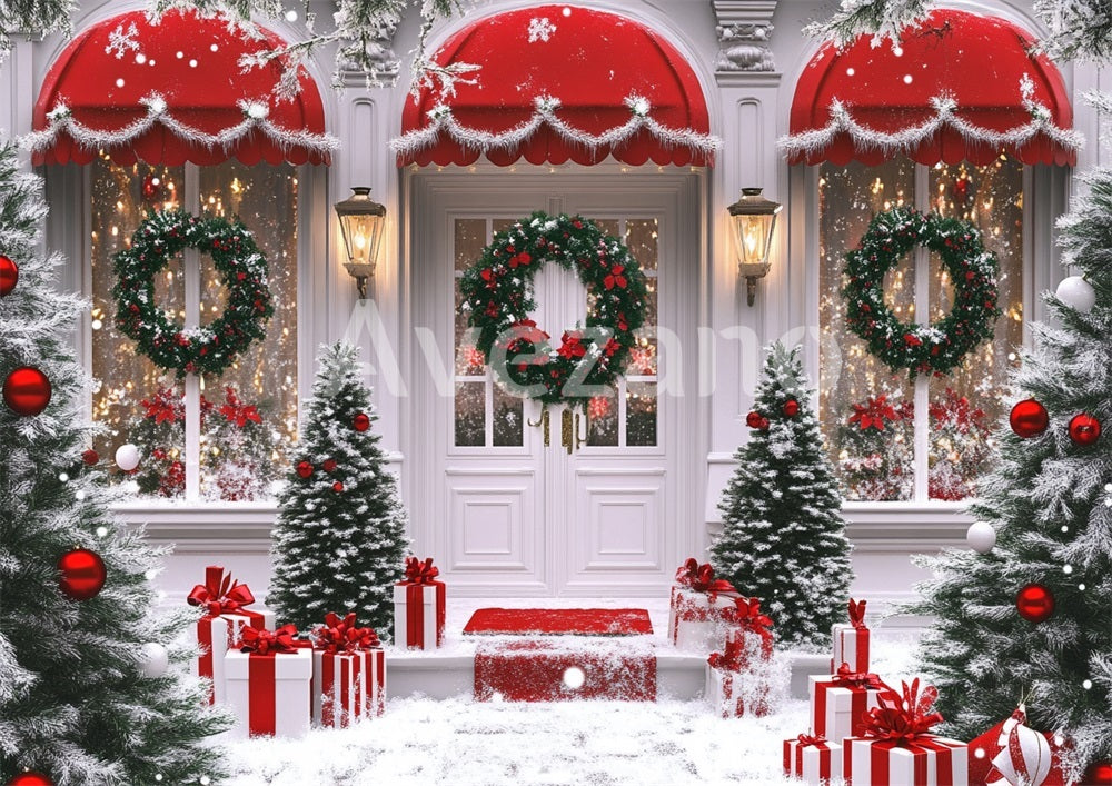 Avezano White Mansion Christmas Photography Backdrop