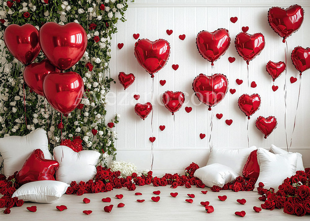 Avezano Valentine's Day Red Balloon and Rose Room Photography Backdrop
