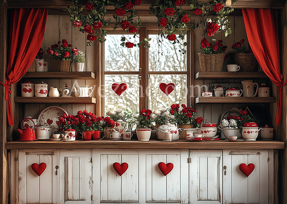 Avezano Valentine's Day Kitchen Rose Decoration Photography Backdrop