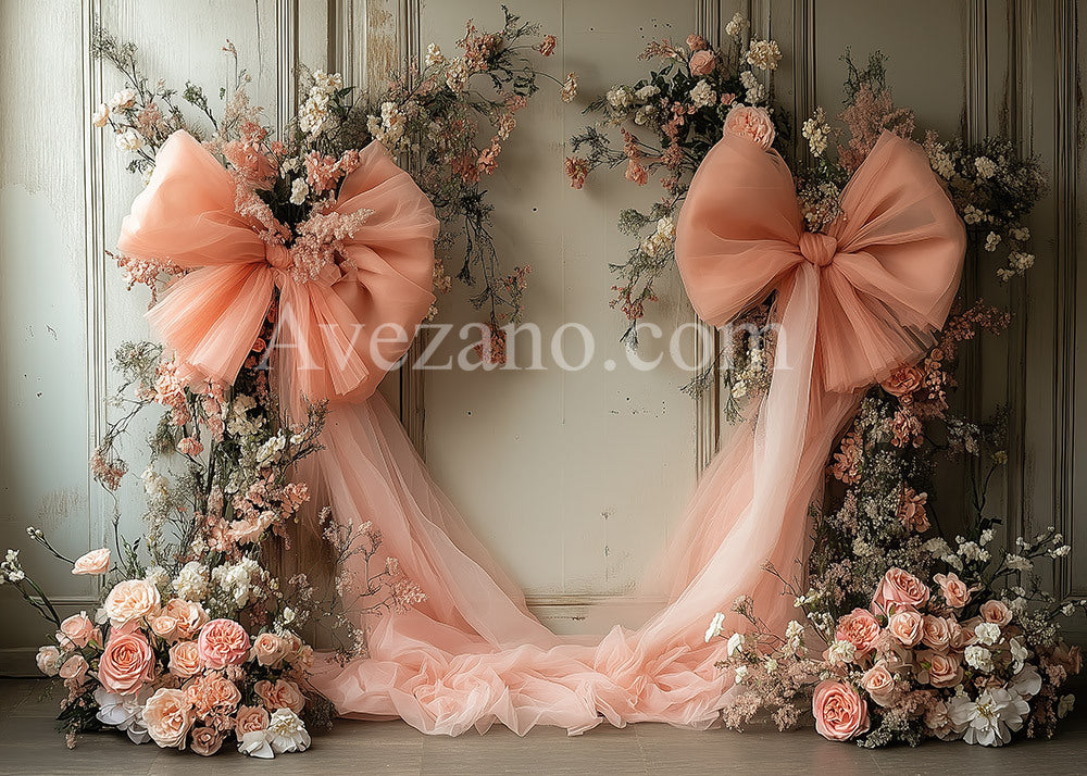 Avezano Spring Pink Roses and Bows Photography Backdrop