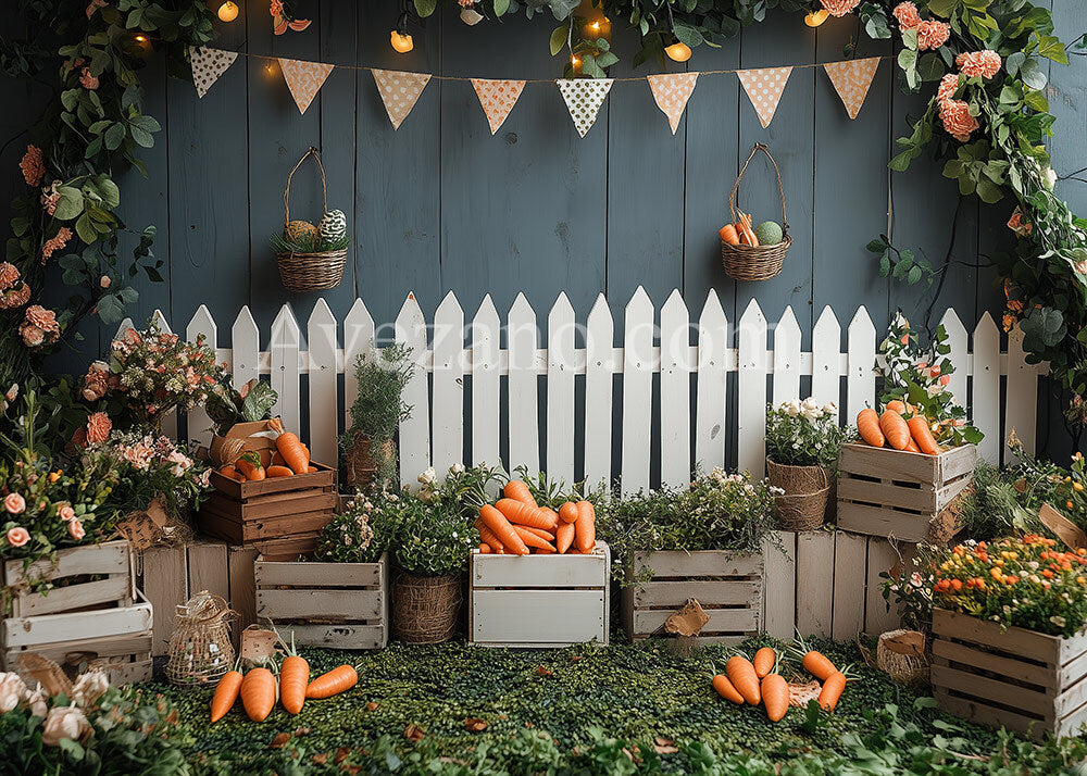 Avezano Spring Easter Railing and Carrots Photography Backdrop