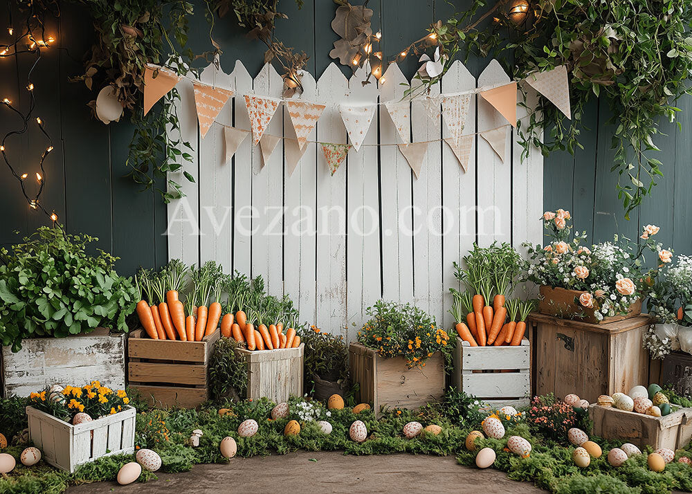 Avezano Spring Easter Banner and Carrots Photography Backdrop