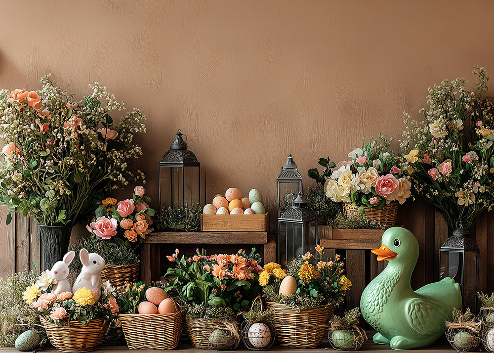 Toile de fond pour photographie de printemps, de fleurs de Pâques et de canards à Avezano