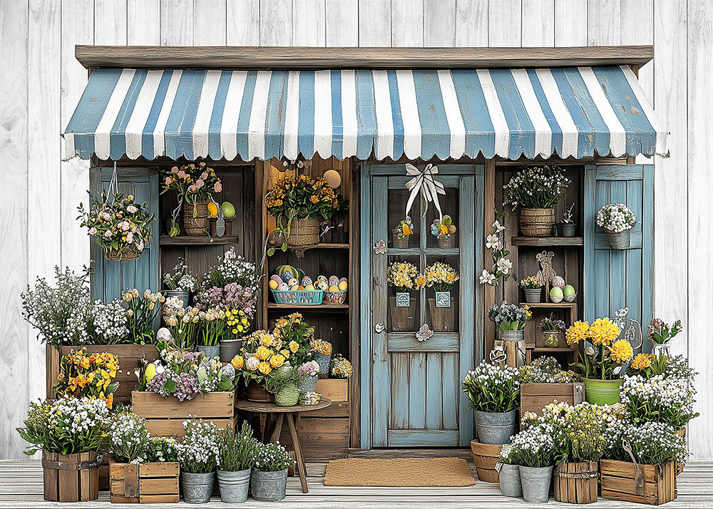 Avezano Printemps Pâques Bleu Boutique Fleurs En Pot Photographie Toile De Fond