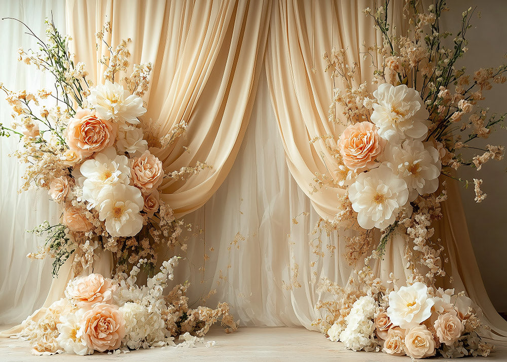 Avezano Bohemian Curtains and Roses Photography Backdrop