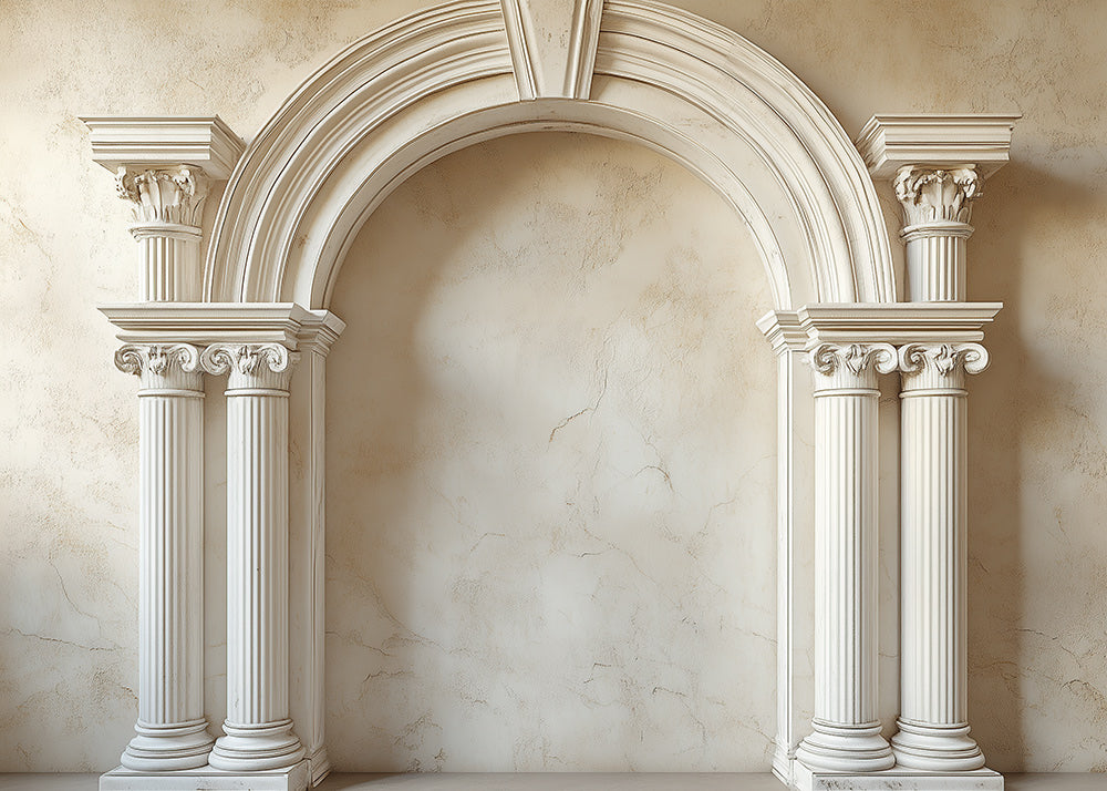 Avezano White Walls and Stone Column Arches Photography Backdrop