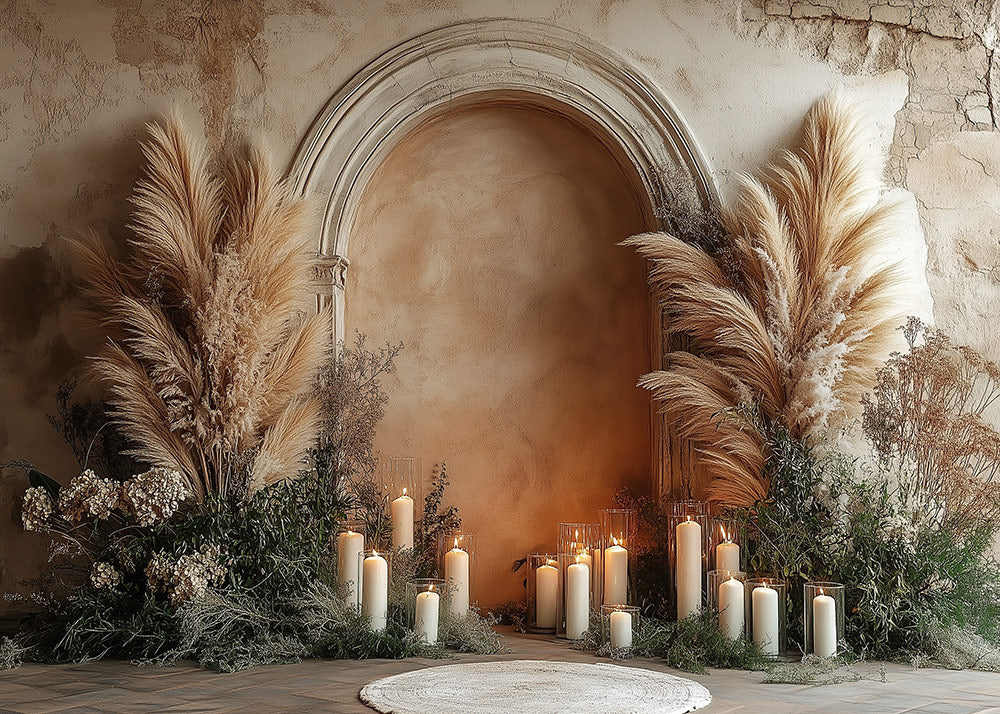 Avezano Bohemian Reeds Arch and Candles Photography Backdrop
