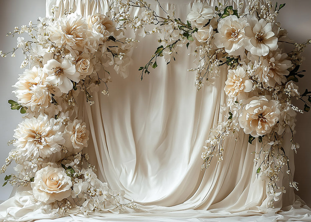 Avezano White Flowers and Curtains Photography Backdrop