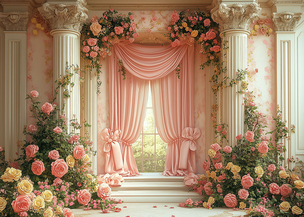 Avezano Pink Flower Palace Photography Backdrop