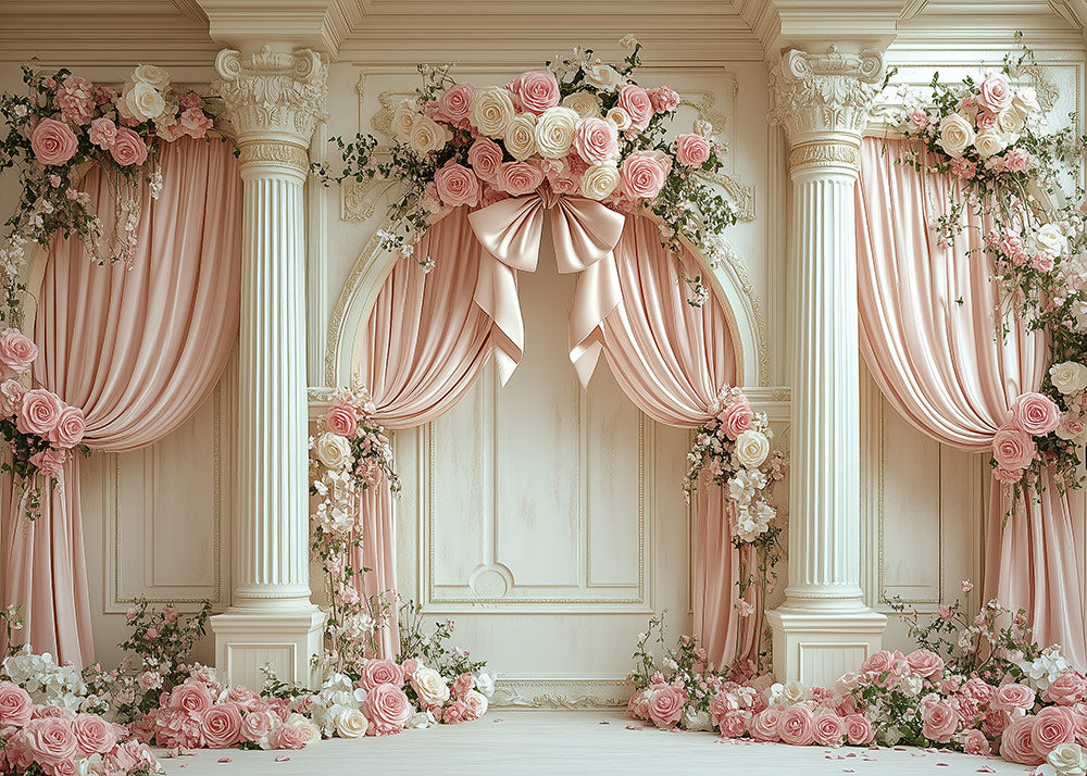 Palais de fête rose d'Avezano et toile de fond pour photographie murale blanche