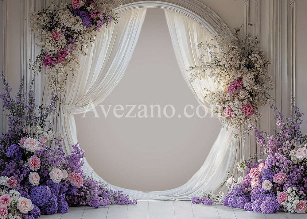 Avezano Purple Flowers and Round Doors Photography Backdrop