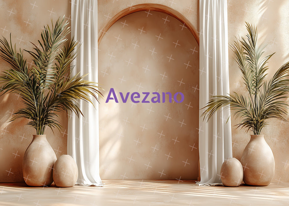 Toile de fond pour photographie de la salle des roseaux, du mur et du vase d'Avezano