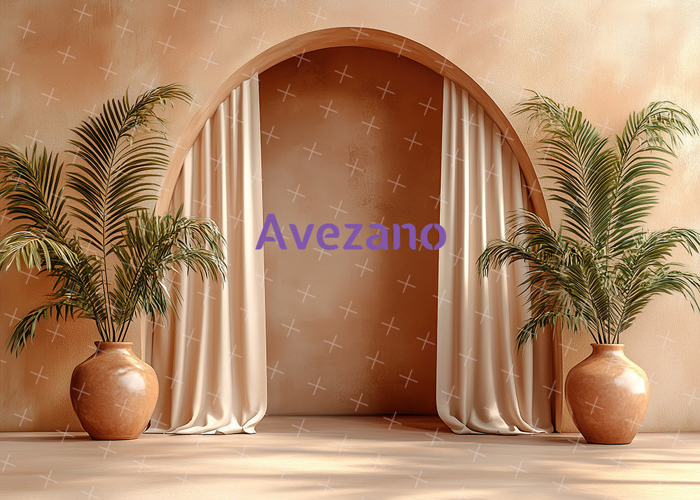 Toile de fond pour photographie de la salle des roseaux, du mur et du vase d'Avezano