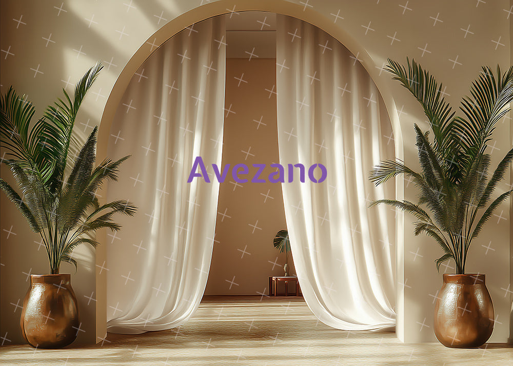 Avezano Bohemian Arched Doors with Soft White Curtains Photography Backdrop