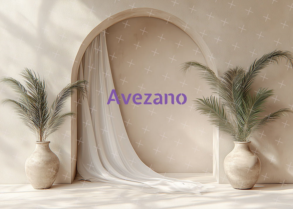 Toile de fond pour photographie de la salle des roseaux, du mur et du vase d'Avezano