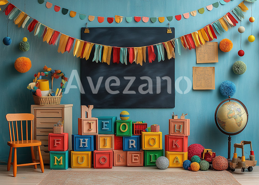 Bureau et toile de fond de photographie de ciel étoilé Avezano pour la rentrée scolaire