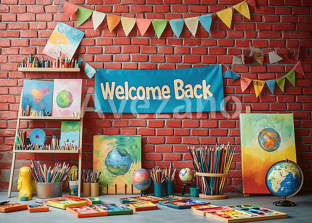 Avezano Paint and Crayons Photography Backdrop For Back To School