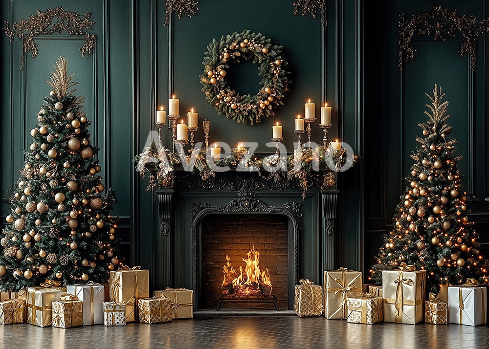 Les bougies de Noël d'Avezano décorent la toile de fond de la photographie de cheminée