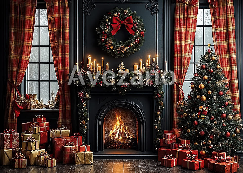 Les bougies de Noël d'Avezano décorent la toile de fond de la photographie de cheminée