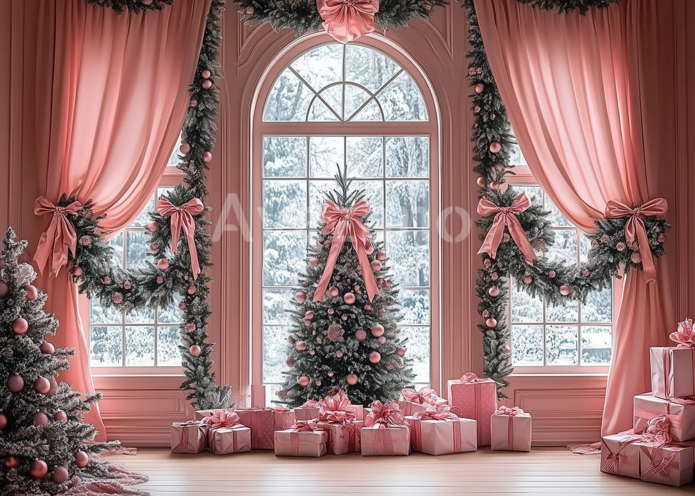 Avezano Pink Christmas Tree Arch Window Photography Backdrop