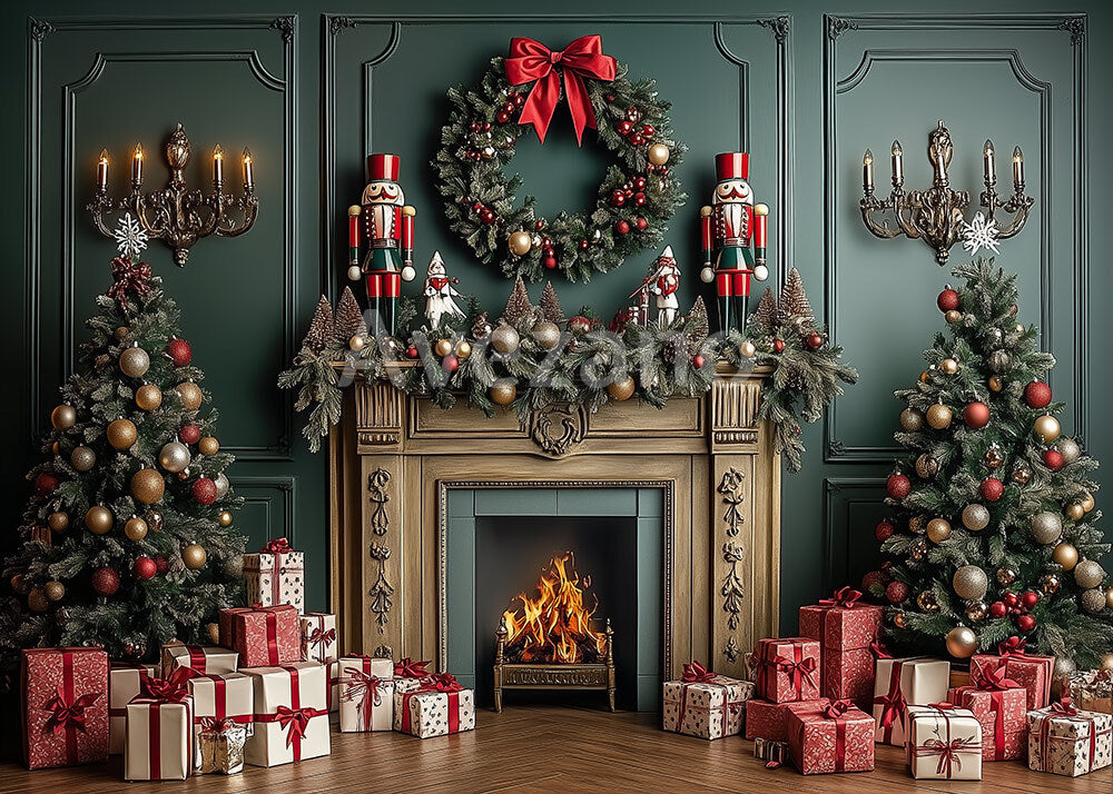 Avezano Fireplace Nutcracker Christmas Photography Backdrop