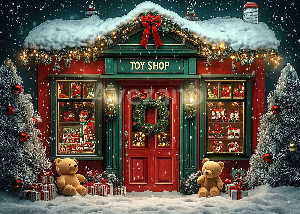 Avezano Snowy Toy Shop Christmas Photography Backdrop