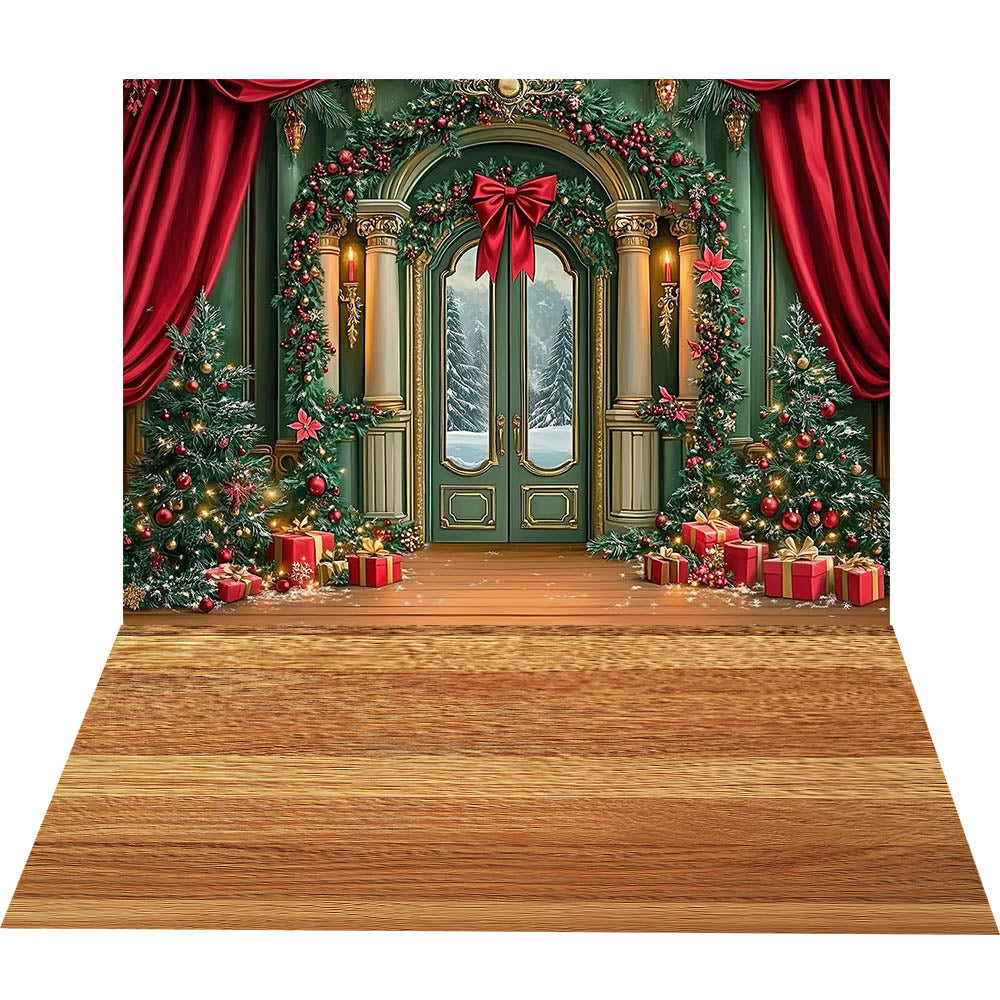 Avezano Christmas Fireplace Interior 2 pcs Set Backdrop holiday gift