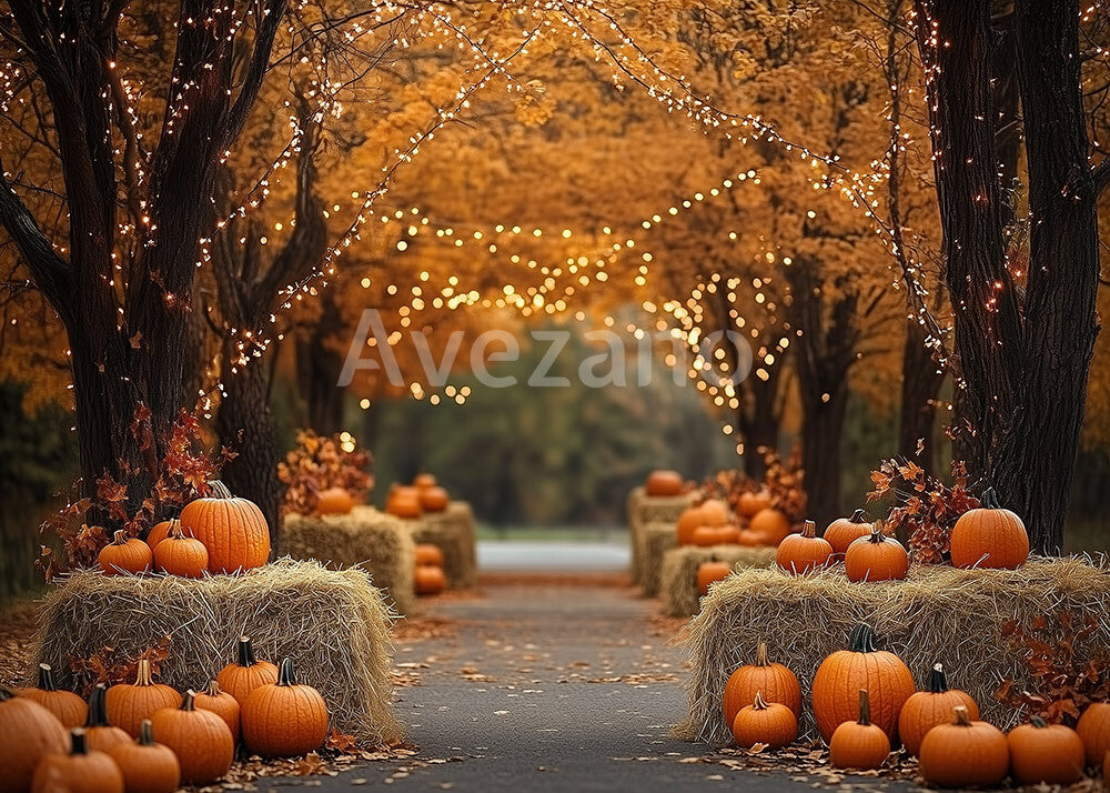 Avezano Pumpkin Hay Autumn Tree Photography Backdrop