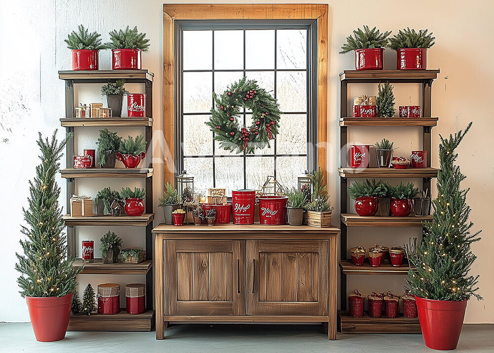 Toile de fond pour photographie de sapin de Noël blanc et de cadeaux d'Avezano