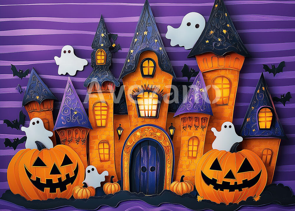 Avezano Purple Striped Halloween Castle Backdrop for Photography
