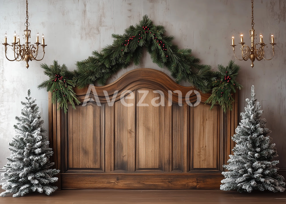 Toile de fond pour photographie de sapin de Noël blanc et de cadeaux d'Avezano