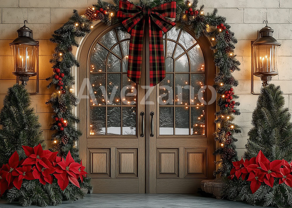 Toile de fond pour photographie de sapin de Noël blanc et de cadeaux d'Avezano