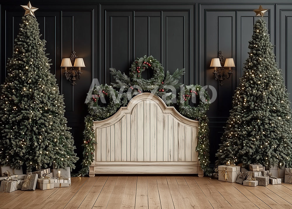 Avezano Black Wall Christmas Tree Photography Backdrop