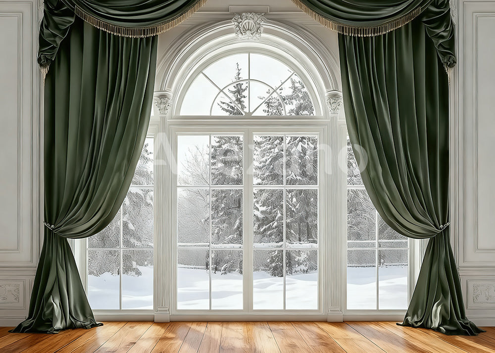 Toile de fond pour photographie de sapin de Noël blanc et de cadeaux d'Avezano