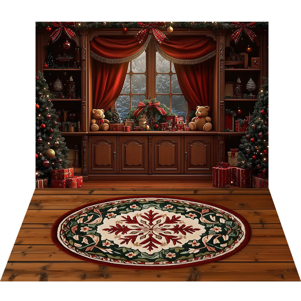 Avezano Christmas Fireplace Interior 2 pcs Set Backdrop holiday gift