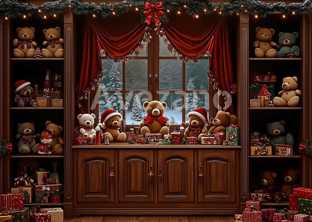 Toile de fond pour photographie de sapin de Noël blanc et de cadeaux d'Avezano