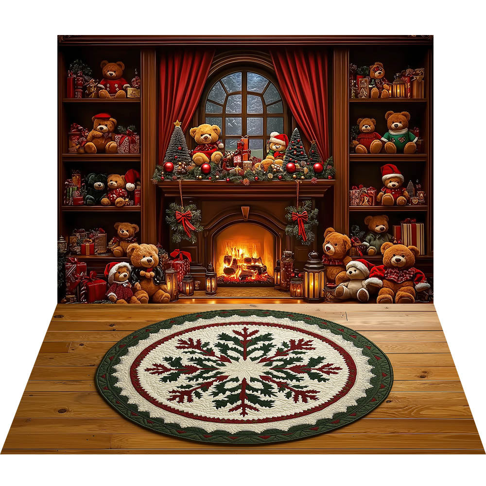 Avezano Christmas Fireplace Interior 2 pcs Set Backdrop holiday gift